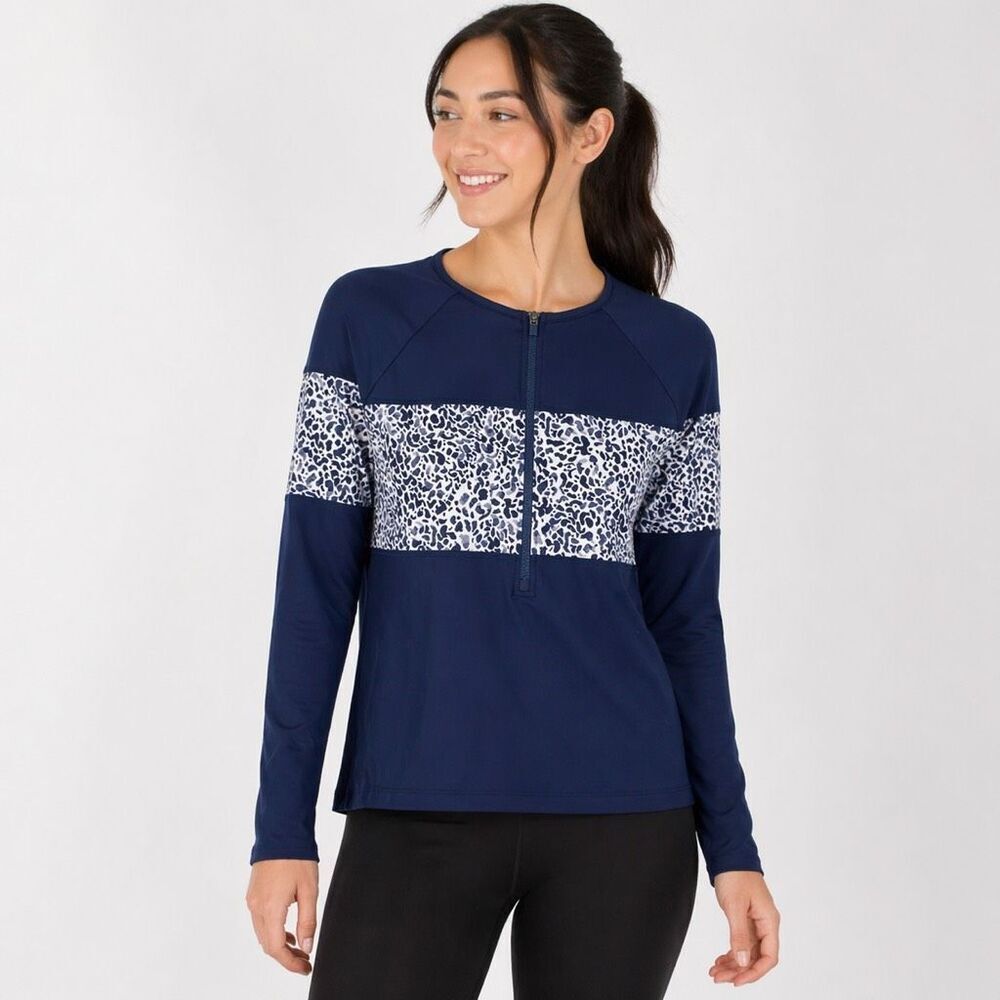 Athleta Leopard Colorblock Quarter Zip Top M Activewear Pullover